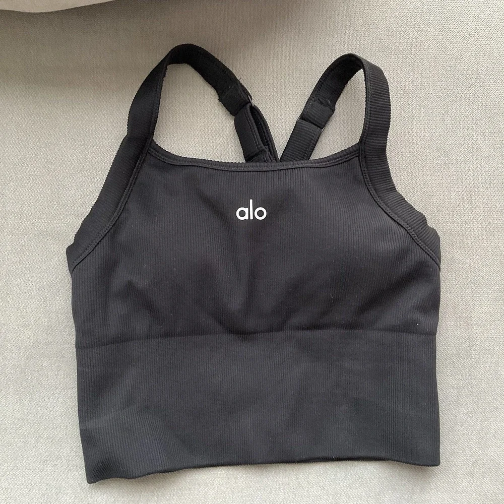 Alo Yoga Seamless Ribbed Favorite Bra Tank Black XXS